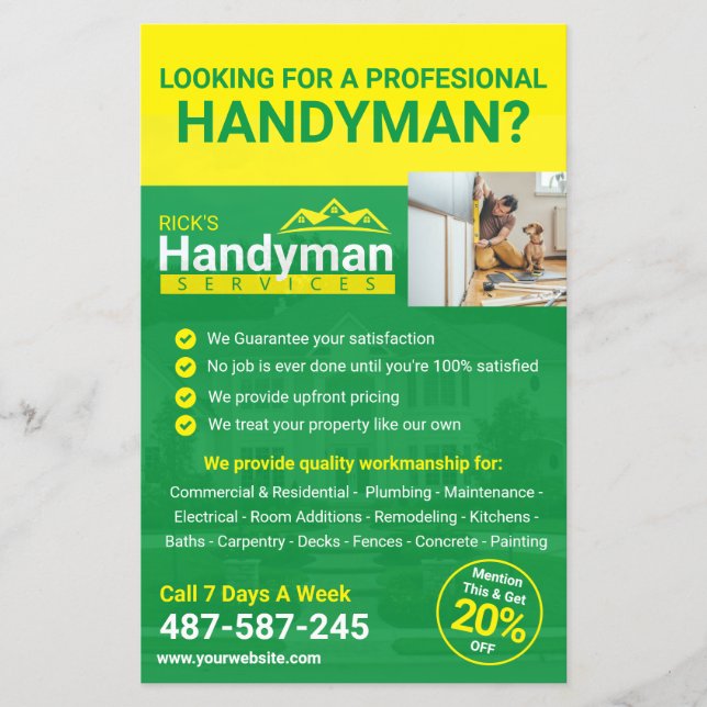 Prospectus 14 Cm X 21,6 Cm Flyer de promotion d'entreprise Handyman - Profess (Devant)