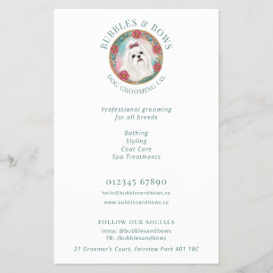Prospectus 14 Cm X 21,6 Cm Flyer de salon de toilettage avec logo de chien ma