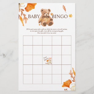 Prospectus 14 Cm X 21,6 Cm Flyer du jeu de BINGO pour Baby Shower "Nounours d