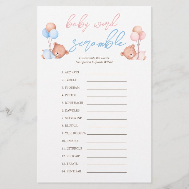 Prospectus 14 Cm X 21,6 Cm Garçon Fille Twins Baby Scramble Baby shower Jeu (Devant)