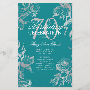 Prospectus 14 Cm X 21,6 Cm Glam Floral 70 Anniversaire Programme Argent Menu