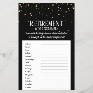 Prospectus 14 Cm X 21,6 Cm Gold Confetti sur Black Retirement Word Scramble