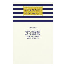 Gold Glamor Marine Blue Ivory Stripes Menu Salon