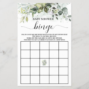 Prospectus 14 Cm X 21,6 Cm Green Eucalyptus Baby shower Bingo Carte de jeu