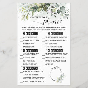 Prospectus 14 Cm X 21,6 Cm Greenery Whats on your Phone Baby shower Game Card