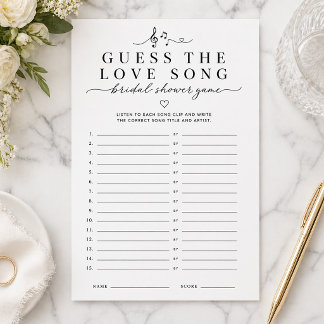 Prospectus 14 Cm X 21,6 Cm Guess the Love Song Bridal Shower Game Card