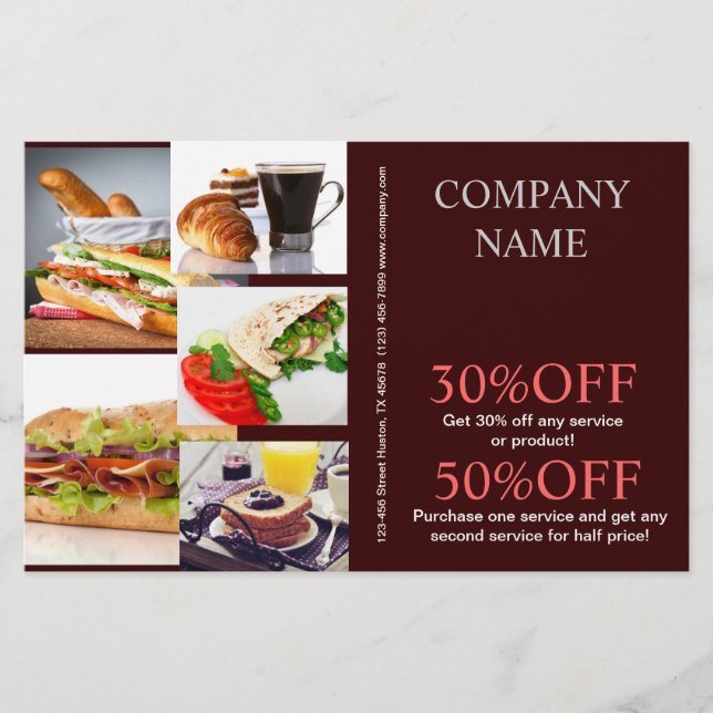 Prospectus 14 Cm X 21,6 Cm hamburger sandwich chef privé restauration (Devant)