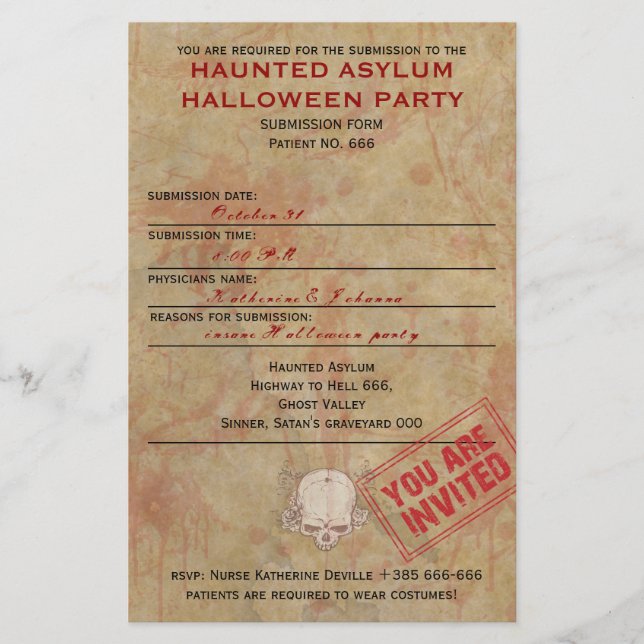 Prospectus 14 Cm X 21,6 Cm Hauned Asylum Halloween Party (Devant)