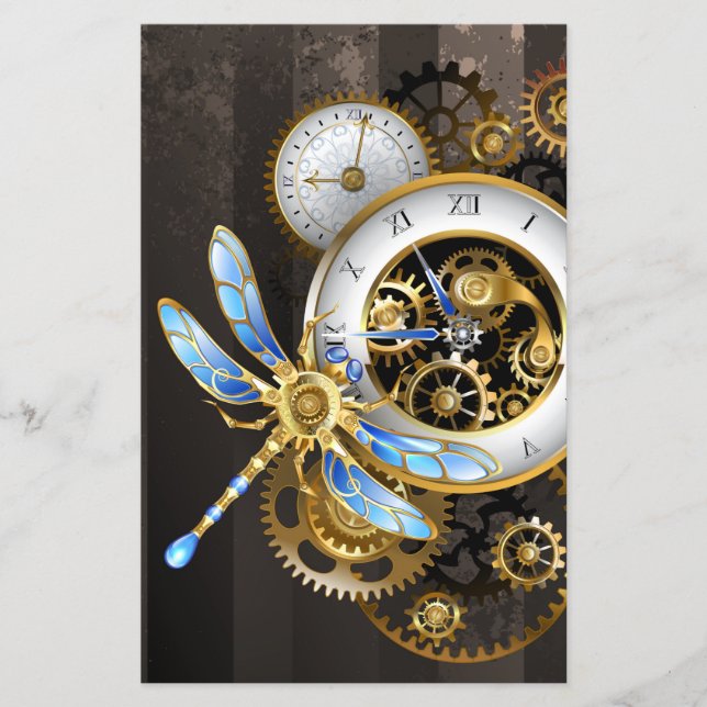 Prospectus 14 Cm X 21,6 Cm Horloge Steampunk avec libellule mécanique (Devant)