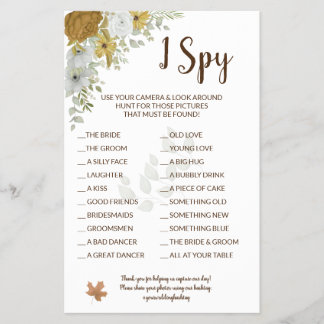 Prospectus 14 Cm X 21,6 Cm I Spy Boho Automne Mariage Réception Jeu Carte Fly