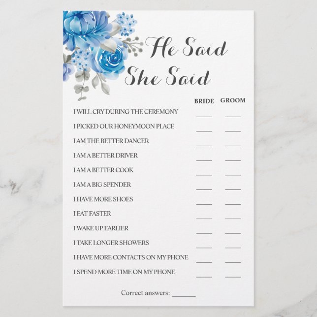 Prospectus 14 Cm X 21,6 Cm Il A Dit Qu'Elle A Dit Blue Couple Douche Carte De (Devant)