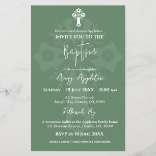 Prospectus 14 Cm X 21,6 Cm Invitation budgétaire Croix florale Baptême Fern G