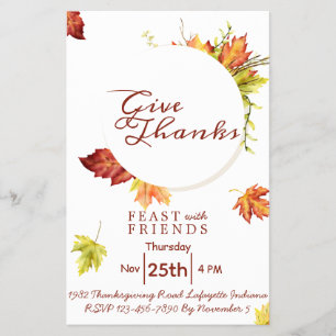 Prospectus 14 Cm X 21,6 Cm Invitation Floral Thanksgiving Diner