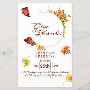 Prospectus 14 Cm X 21,6 Cm Invitation Floral Thanksgiving Diner
