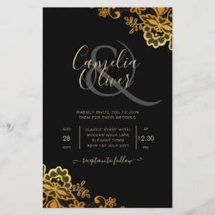 Prospectus 14 Cm X 21,6 Cm Invitations Black Gold Lace Wedding