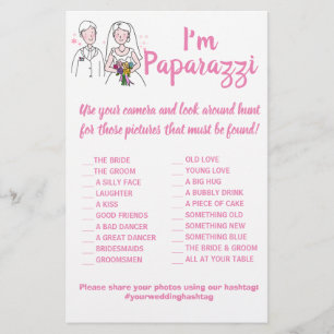 Prospectus 14 Cm X 21,6 Cm Je suis paparazzi Game Card Pink Love Mariage Flye