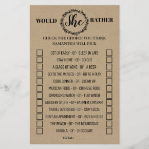 Prospectus 14 Cm X 21,6 Cm Jeu bilingue de douche rustique Would She Rather