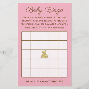 Prospectus 14 Cm X 21,6 Cm Jeu de Baby shower de bingo pour fille