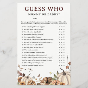 Prospectus 14 Cm X 21,6 Cm Jeu de baby shower 'Devine qui' Citrouille d'autom