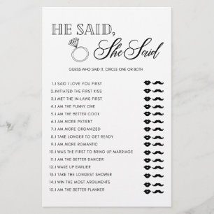 Prospectus 14 Cm X 21,6 Cm Jeu de baby shower minimaliste Il a dit qu'elle av