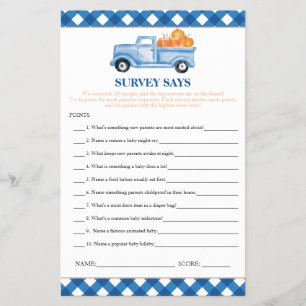 Prospectus 14 Cm X 21,6 Cm Jeu de Baby Shower Sondage du camion bleu de citro