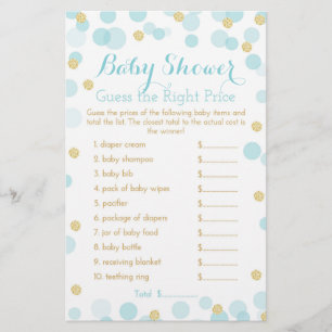 Prospectus 14 Cm X 21,6 Cm Jeu de prix Baby shower points bleu et or