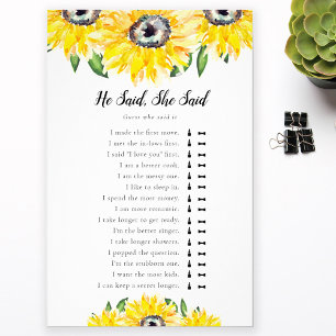 Prospectus 14 Cm X 21,6 Cm Jeux de mariage thème tournesol "Il a dit, elle a