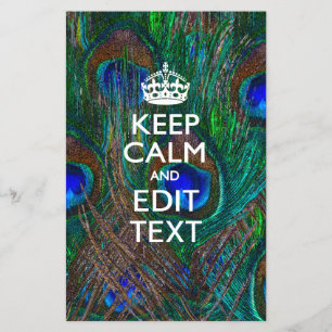 Prospectus 14 Cm X 21,6 Cm Keep Calm And Your Text on Peacock Feathers