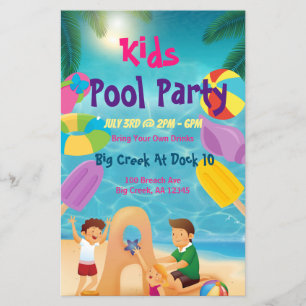 Prospectus 14 Cm X 21,6 Cm Kids Pool Party Flyer