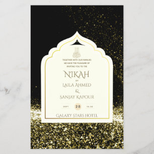 Prospectus 14 Cm X 21,6 Cm LeahG Black Gold Islam Mariage invite