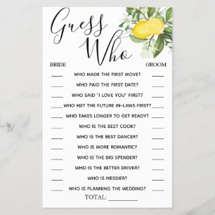 Prospectus 14 Cm X 21,6 Cm Lemony Guess Who carte de jeu de douche nuptiale