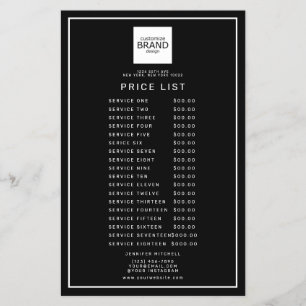 Prospectus 14 Cm X 21,6 Cm Liste de prix de services de beauté noire avec log