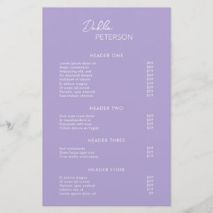 Prospectus 14 Cm X 21,6 Cm Liste de prix d'entreprise moderne lavande minimal