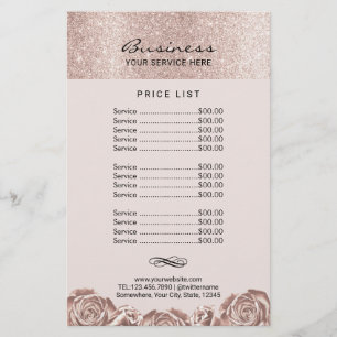 Prospectus 14 Cm X 21,6 Cm Liste de prix du salon de beauté et spa floral ros