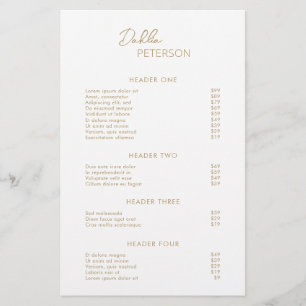 Prospectus 14 Cm X 21,6 Cm Liste de prix moderne simple or contemporain
