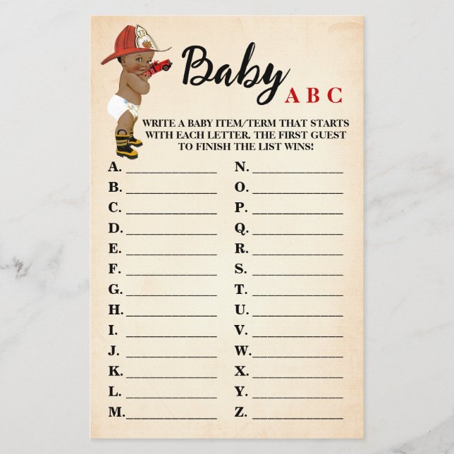 Prospectus 14 Cm X 21,6 Cm Little AA Enfant pompier ABC Baby shower Carte de  (Devant)