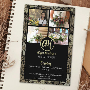 Prospectus 14 Cm X 21,6 Cm Logo élégant noir et marron floral pour entreprise