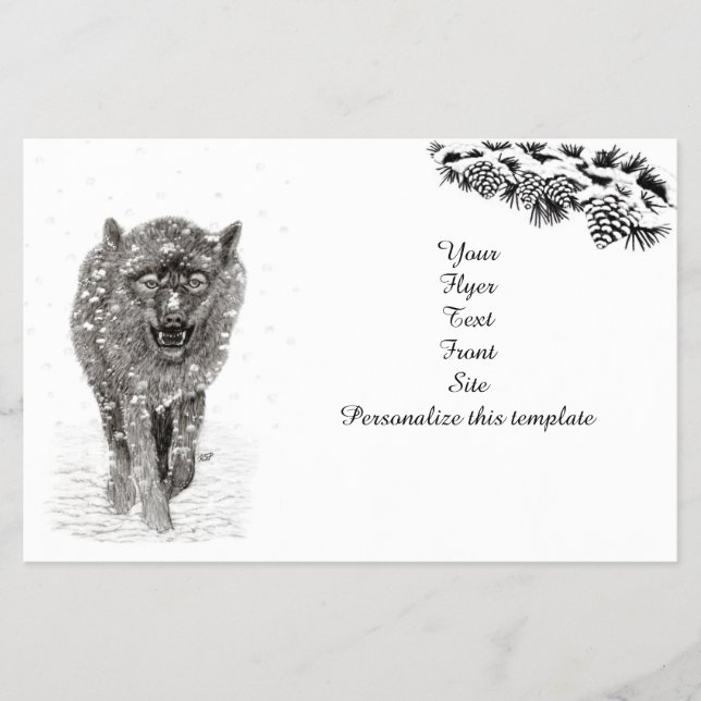 Prospectus 14 Cm X 21,6 Cm Loup noir en colère dans la neige, hiver sauvage (Devant)
