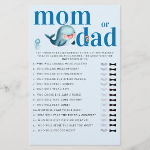 Prospectus 14 Cm X 21,6 Cm Maman ou papa Guess Baby shower Jeu Drôle Baleine 