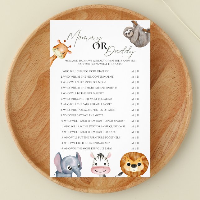 Prospectus 14 Cm X 21,6 Cm Maman ou papa Wild One Baby shower jeu (Safari-inspired 'Mommy or Daddy' baby shower game - A Little Wild One theme




)