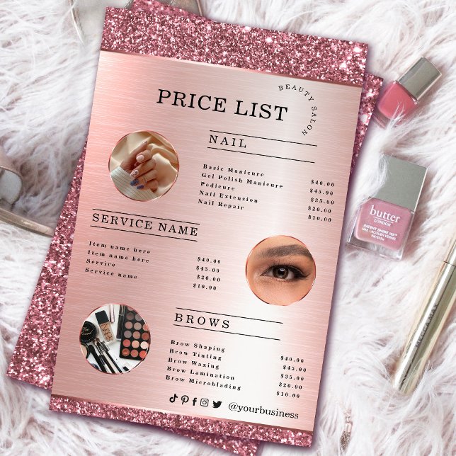 Prospectus 14 Cm X 21,6 Cm Maquillage Artiste Rose or Parties scintillant fly (Makeup Artist Rose Gold Glitter flyer #zazzlemade #rosegold #pricelist #pinkflyer #glam #sparkle)