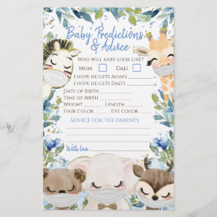 Prospectus 14 Cm X 21,6 Cm Masque Animaux Covid Garçon Baby Shower Double Jeu