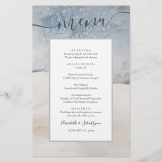Prospectus 14 Cm X 21,6 Cm Menu de mariage bleu argent hiver aquarelle budget
