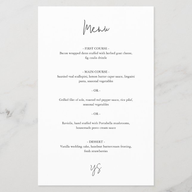 Prospectus 14 Cm X 21,6 Cm Menu de mariage chic noir et blanc moderne (Devant)