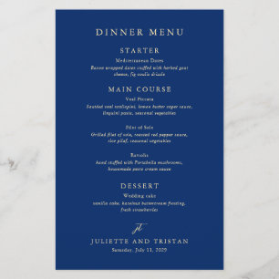 Prospectus 14 Cm X 21,6 Cm Menu de mariage élégant bleu marine et crème class