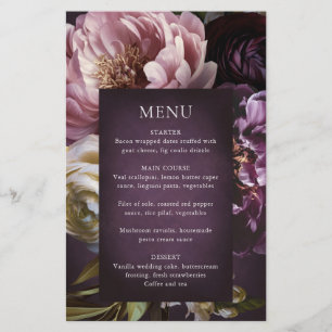 Prospectus 14 Cm X 21,6 Cm Menu de mariage floral pourpre maximaliste élégant