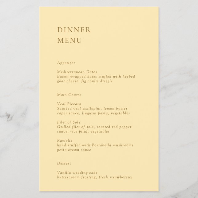 Prospectus 14 Cm X 21,6 Cm Menu de mariage minimaliste jaune beurre à petit b (Devant)