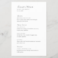 Menu de mariage minimaliste moderne et économique