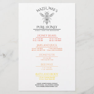 Prospectus 14 Cm X 21,6 Cm Menu de miel Apiary personnalisé