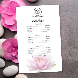 Prospectus 14 Cm X 21,6 Cm Menu des services du salon de spa Fleur de lotus r